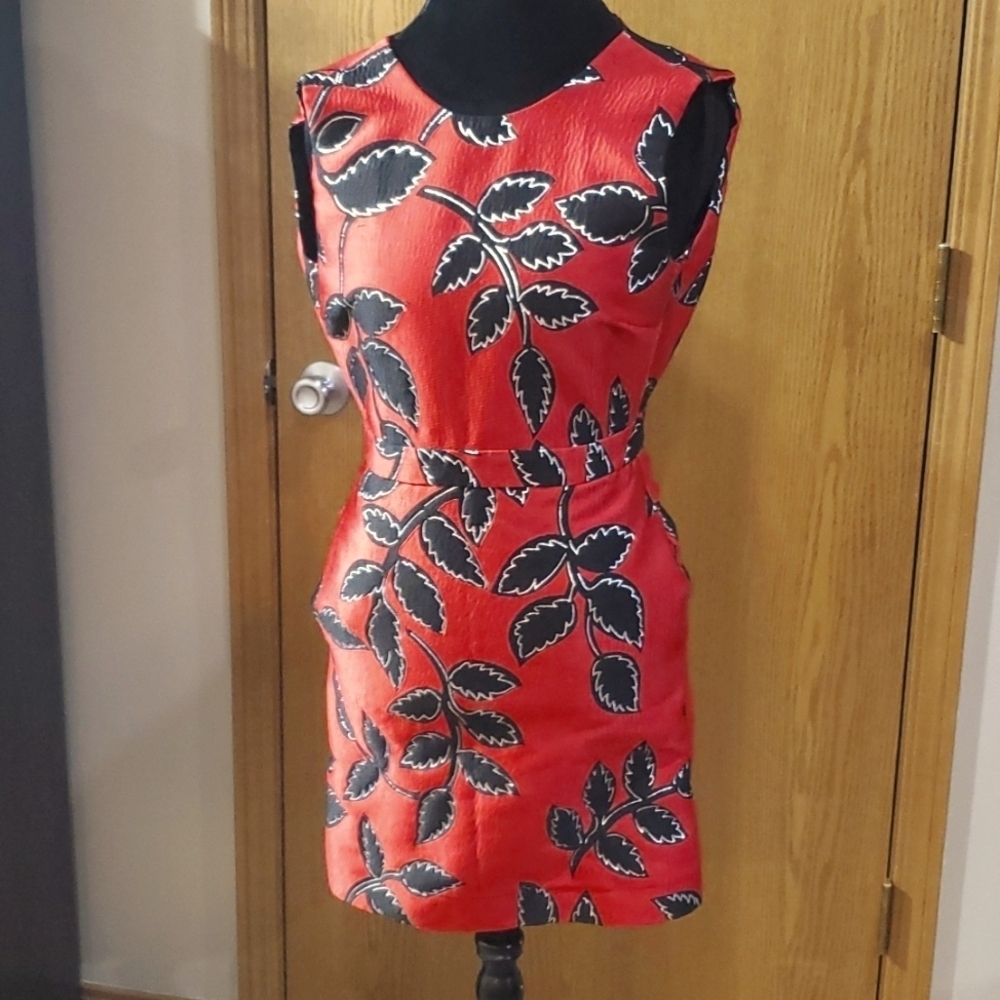 MSGM red silver black floral sleeveless mini dress